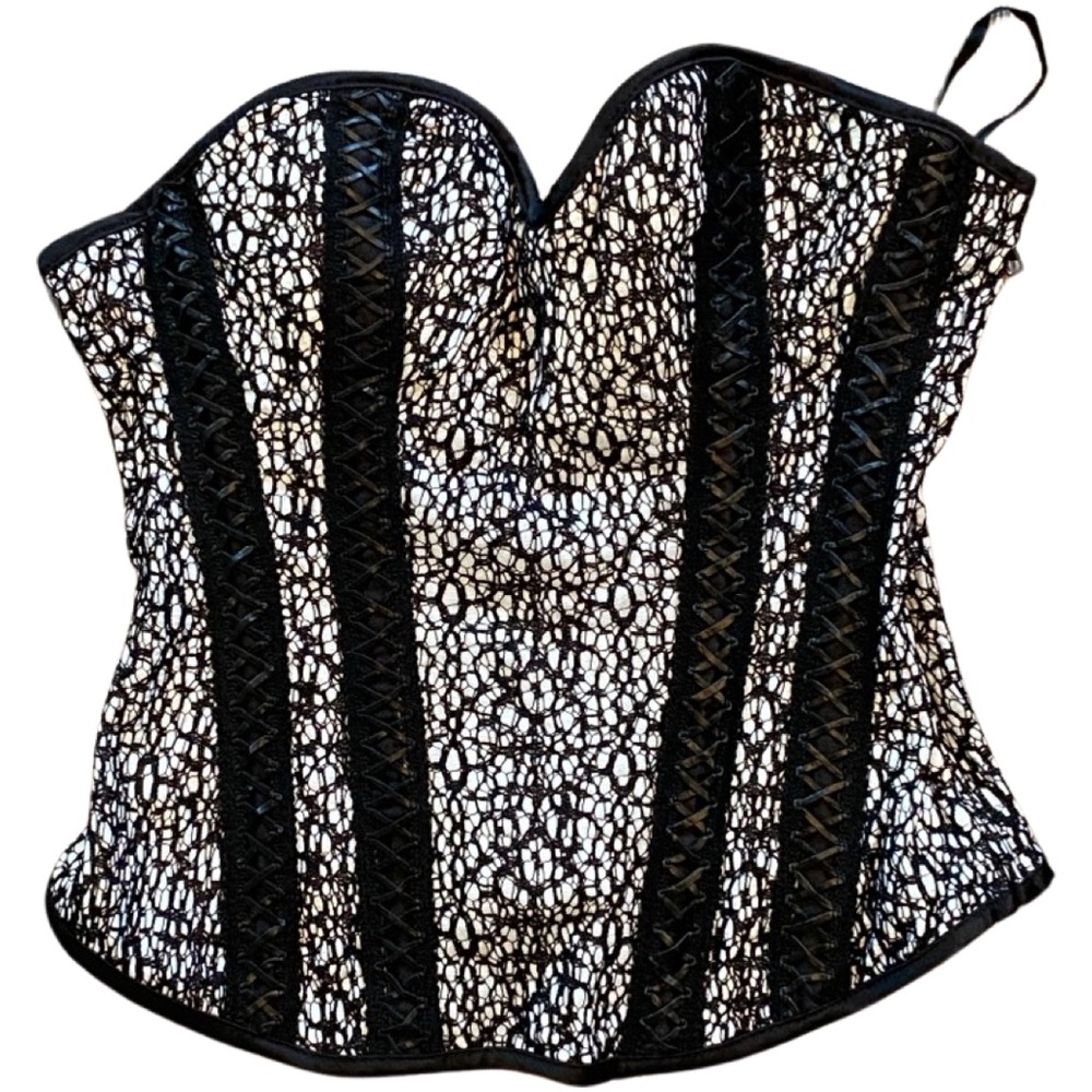 Black & White Corset Tube Top Side Zip Y2K Underwire Lace Back Say What? Med